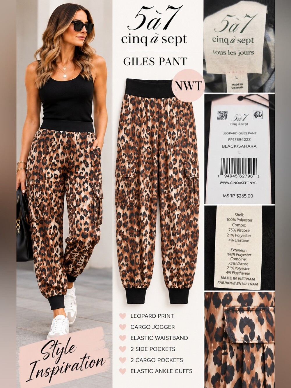 ✨ NWT Cinq à Sept Giles Leopard Pants — Size L ✨